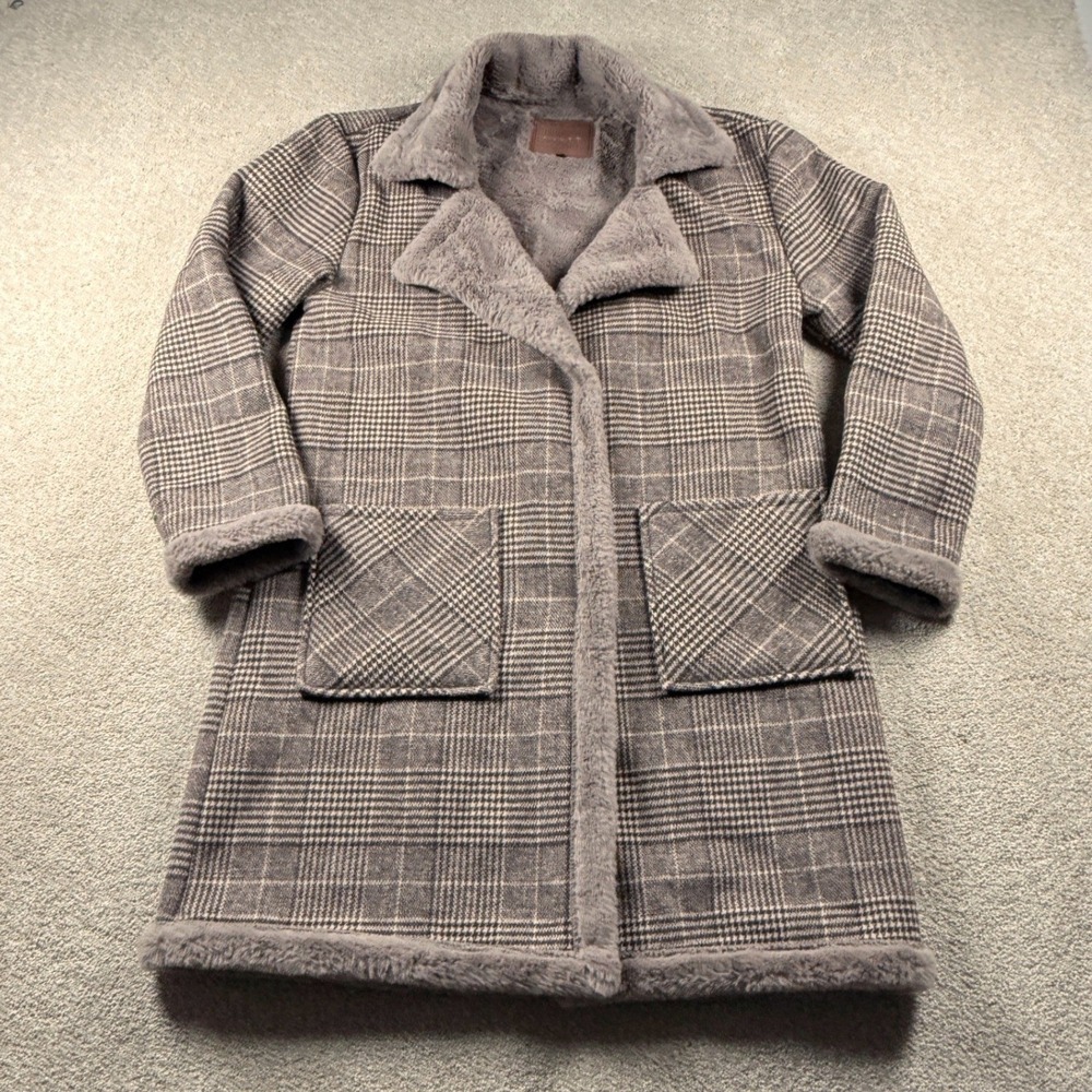 Blank NYC Plaid Coat Women Small Brown Excellent Faux Fur Lined 01HJ6635
